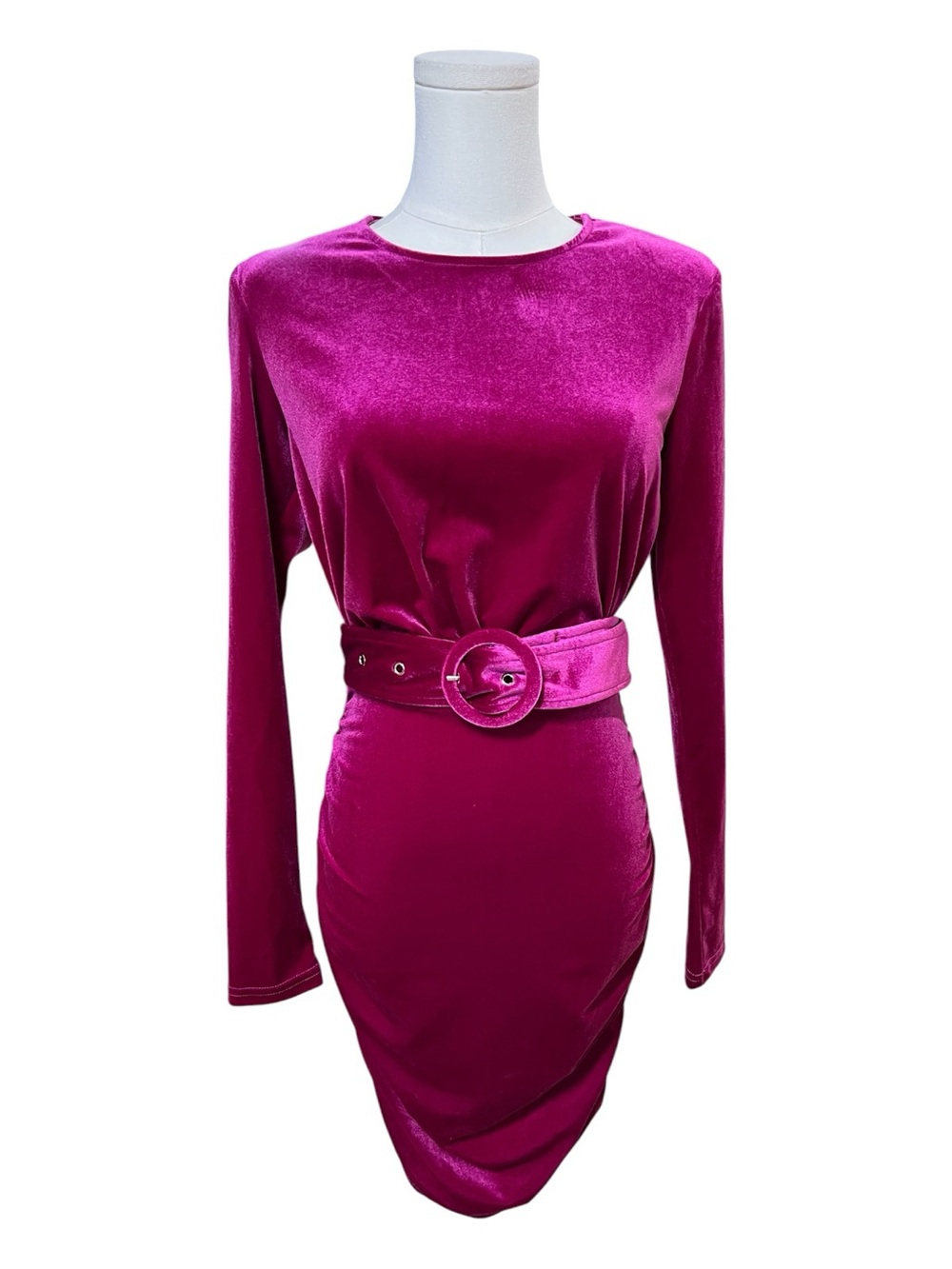 🆕 NWOT VICI Elvira Magenta Velvet Belted Ruched Mini Dress | Size XS
